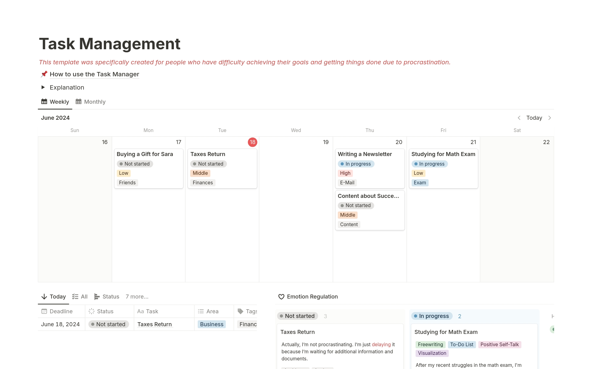 A template preview for Task Management  