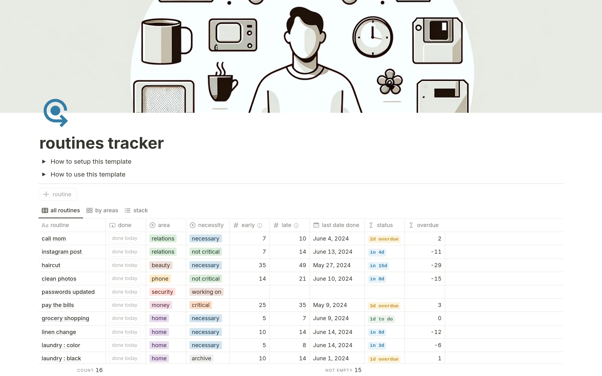 A template preview for routines tracker