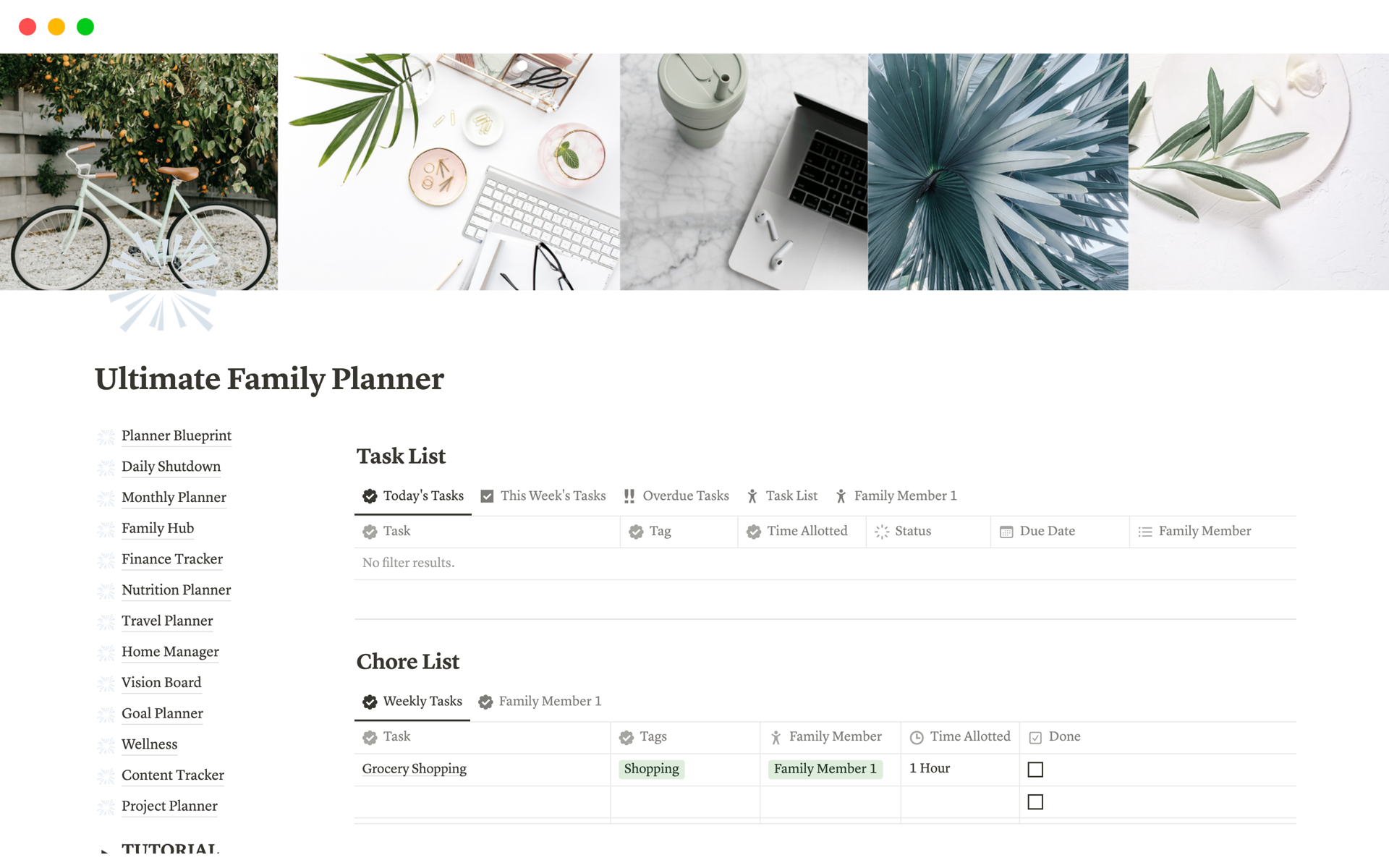 A template preview for Ultimate Family Planner