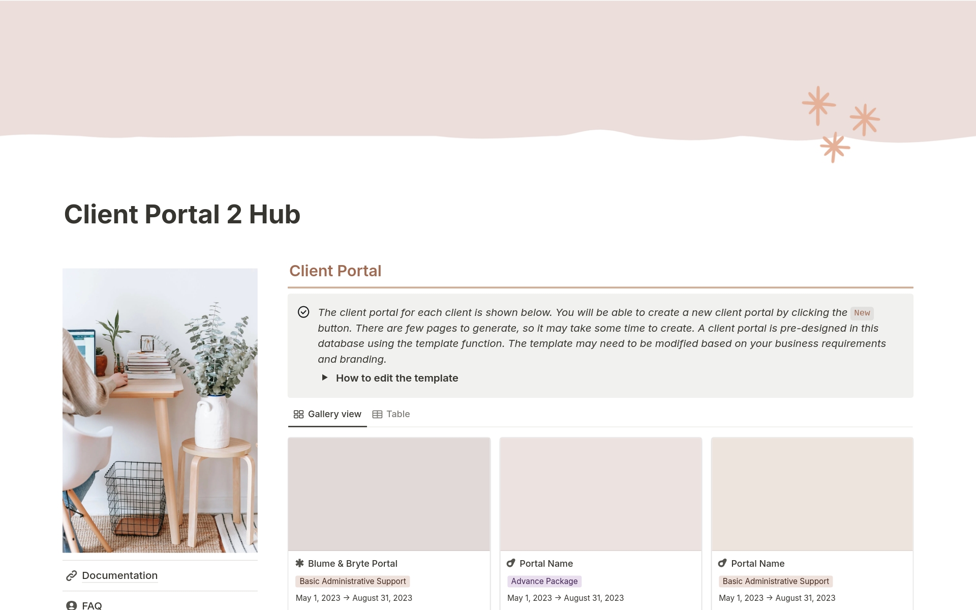 A template preview for Client Portal : Hourly or Time Based 