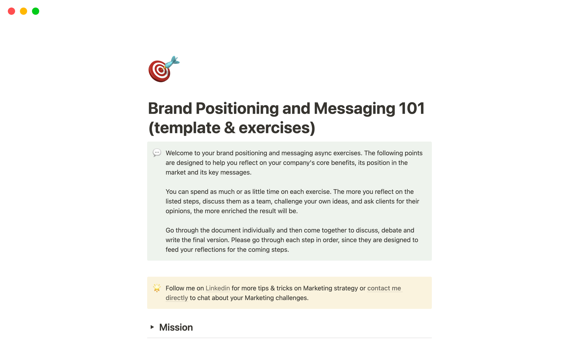 Uma prévia do modelo para Brand Positioning and Messaging 101 (template & exercises)