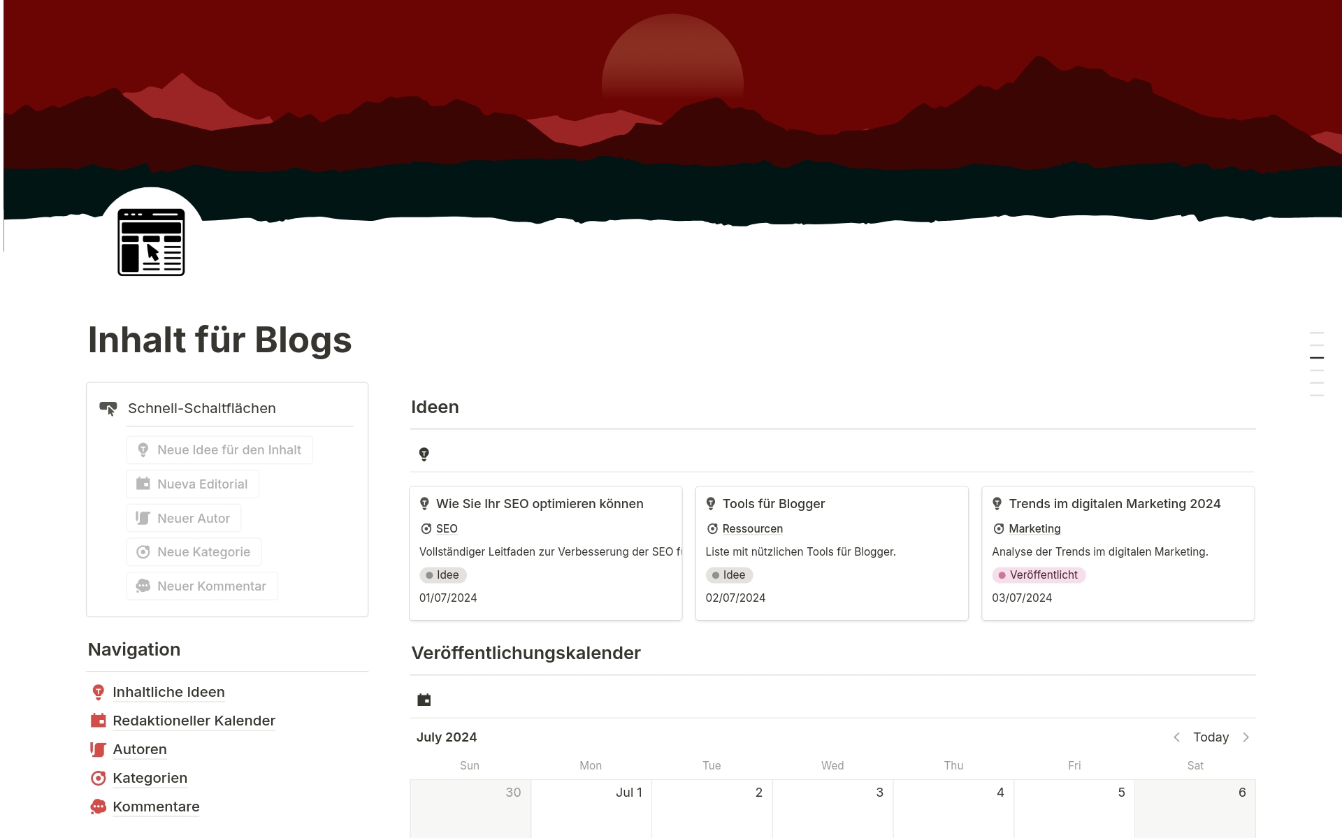 Vista previa de plantilla para Inhalt für Blogs 