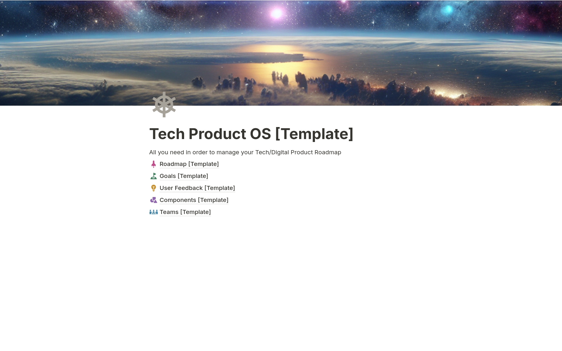 En forhåndsvisning av mal for Tech Product OS