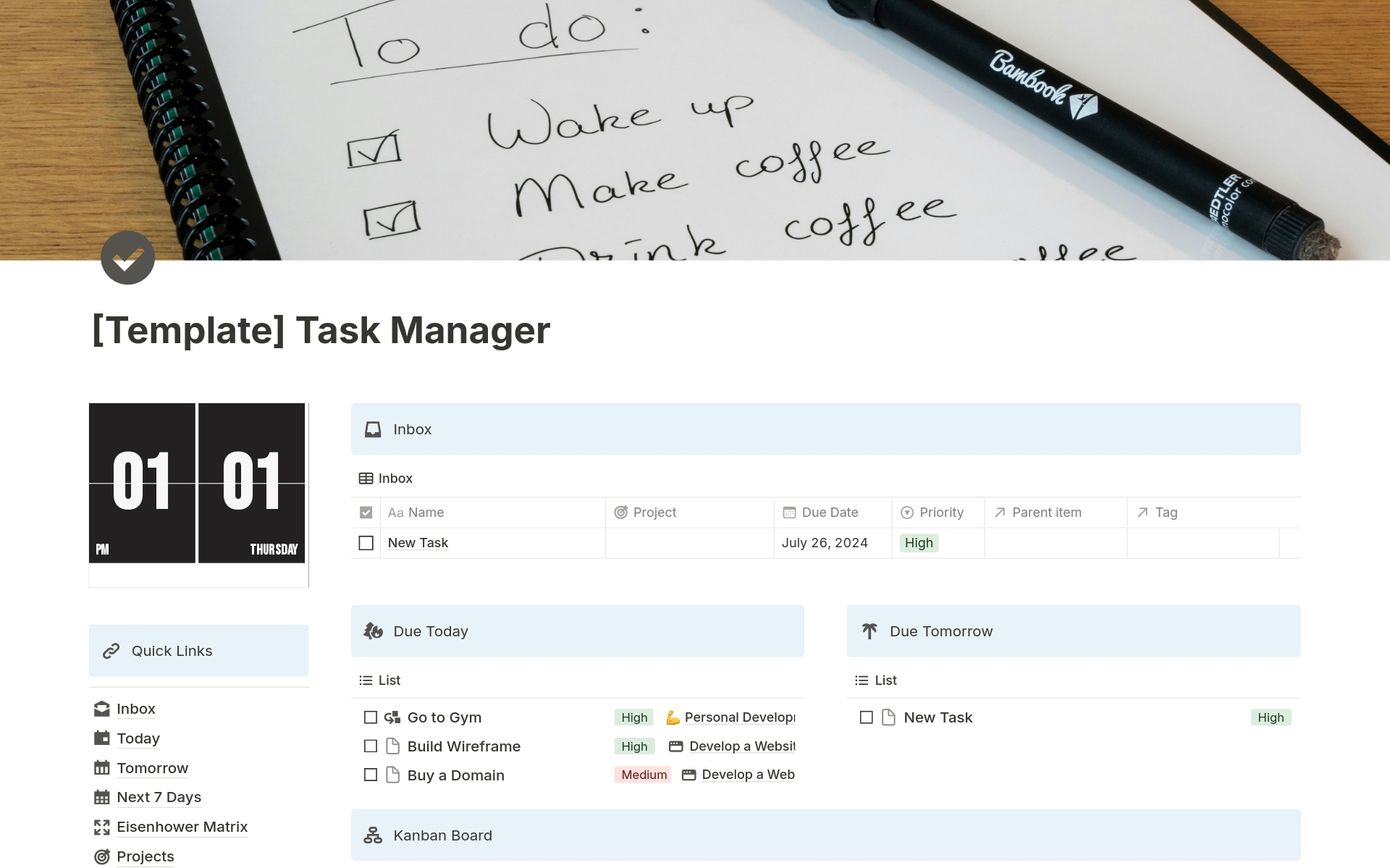 A template preview for Task Manager Dashboard