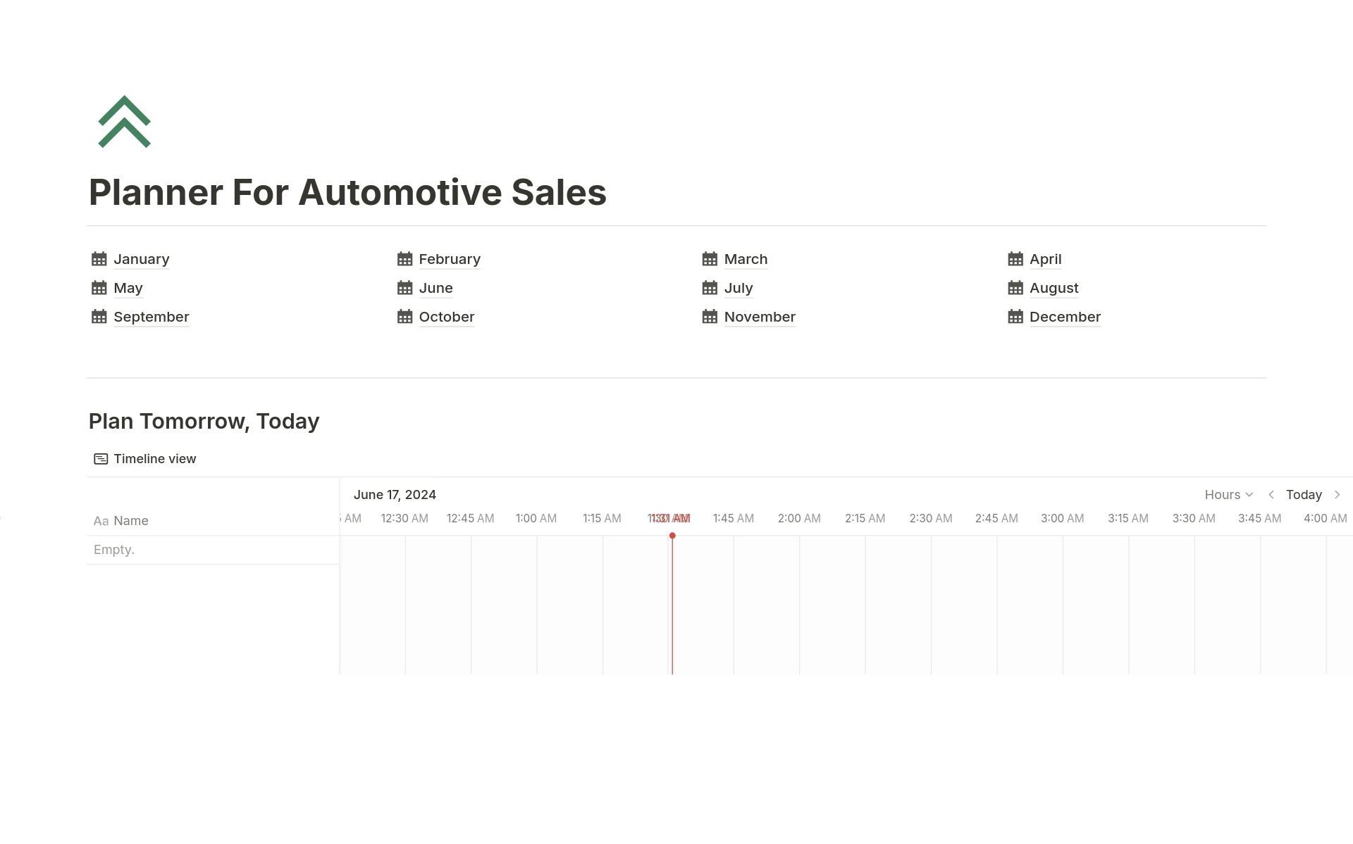 En förhandsgranskning av mallen för Automotive Sales Planner