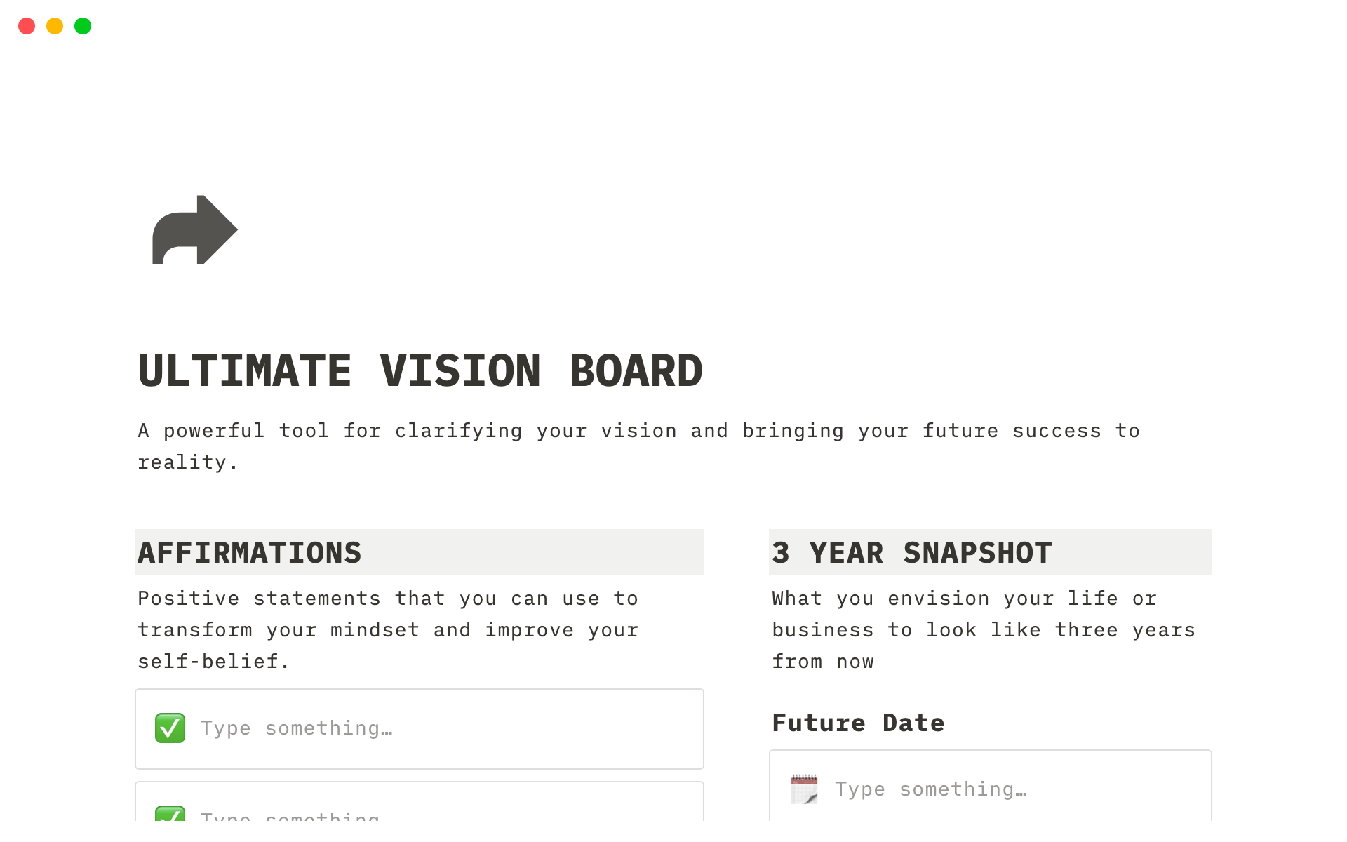 En förhandsgranskning av mallen för Ultimate Vision Board
