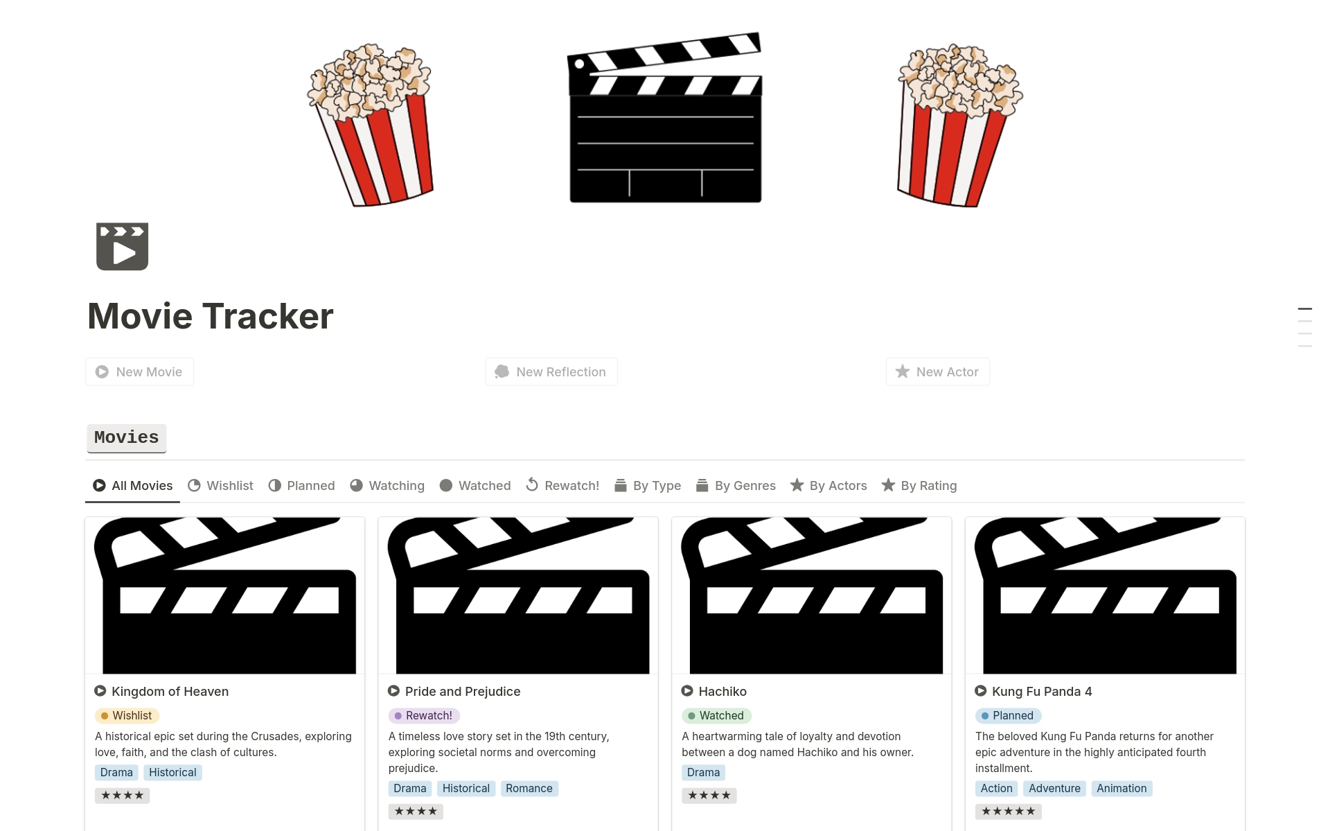 Vista previa de una plantilla para Movie Tracker