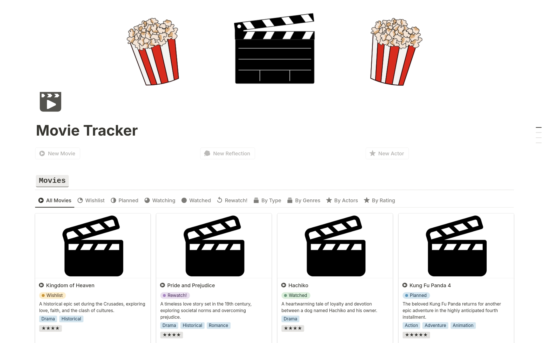 Vista previa de una plantilla para Movie Tracker