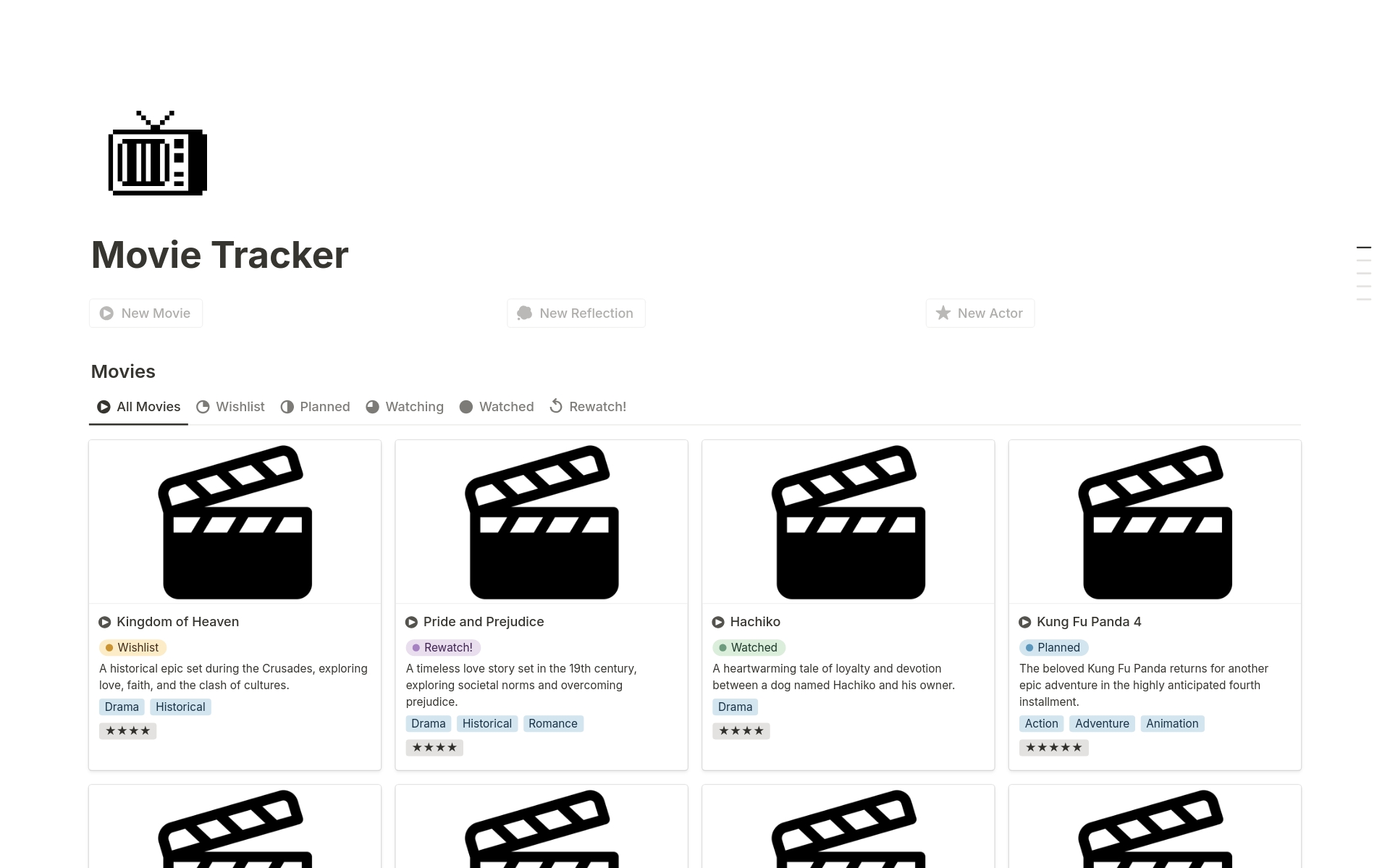 Vista previa de plantilla para Movie Tracker