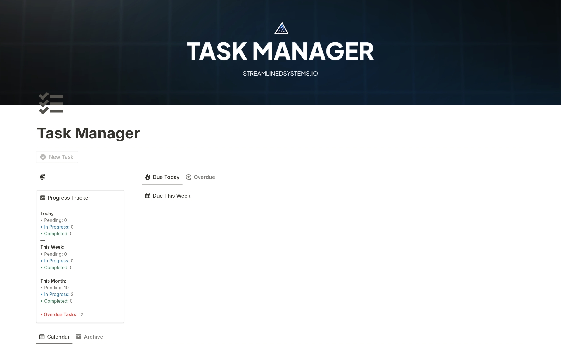 Eine Vorlagenvorschau für Task Manager