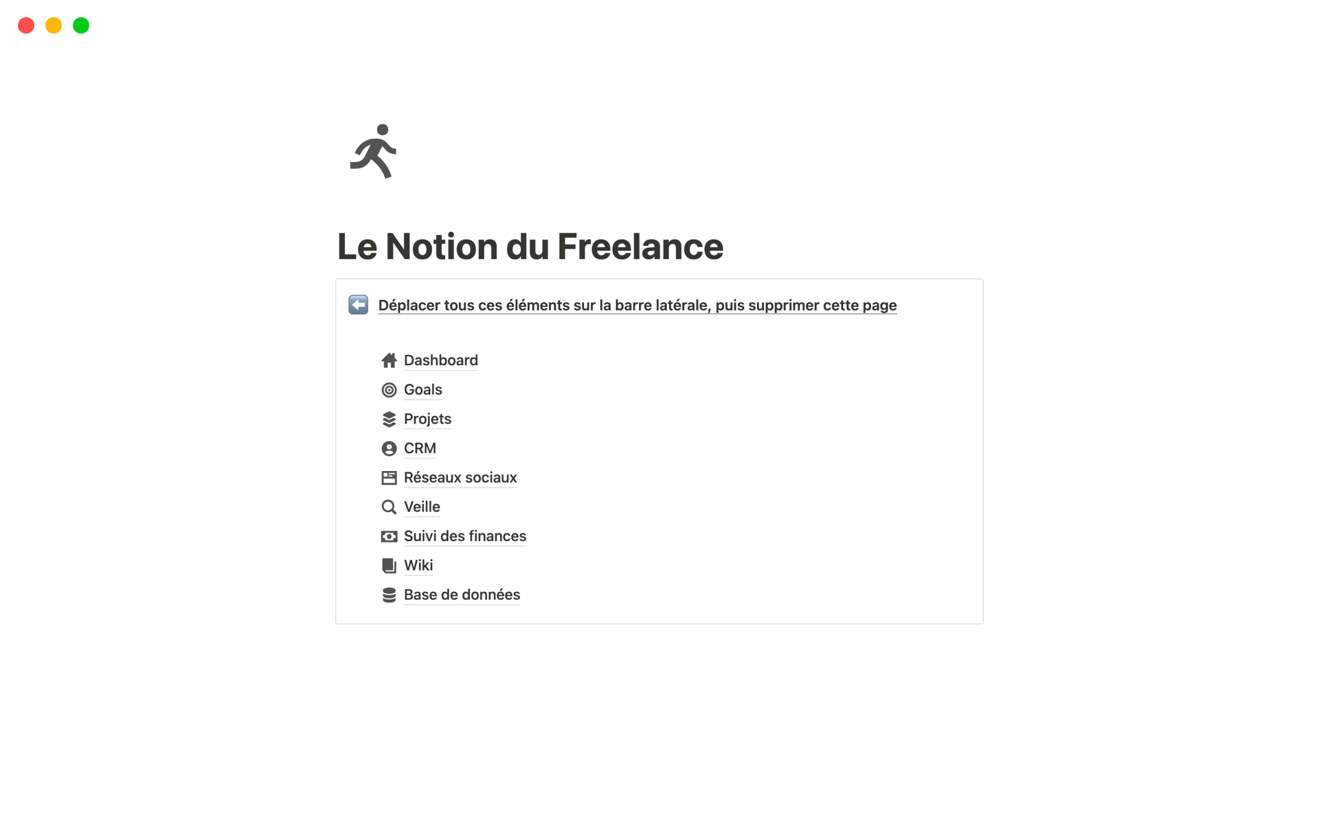 En forhåndsvisning av mal for Le Notion du Freelance