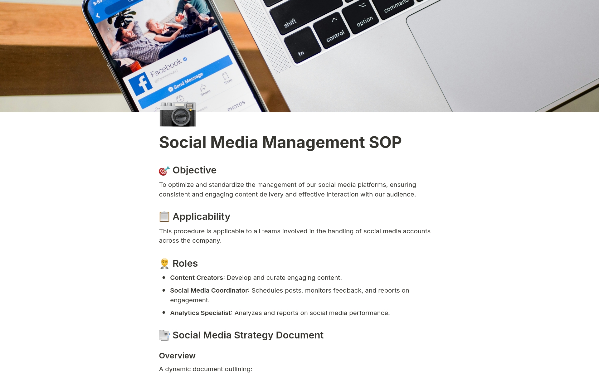 A template preview for Social Media Management SOP