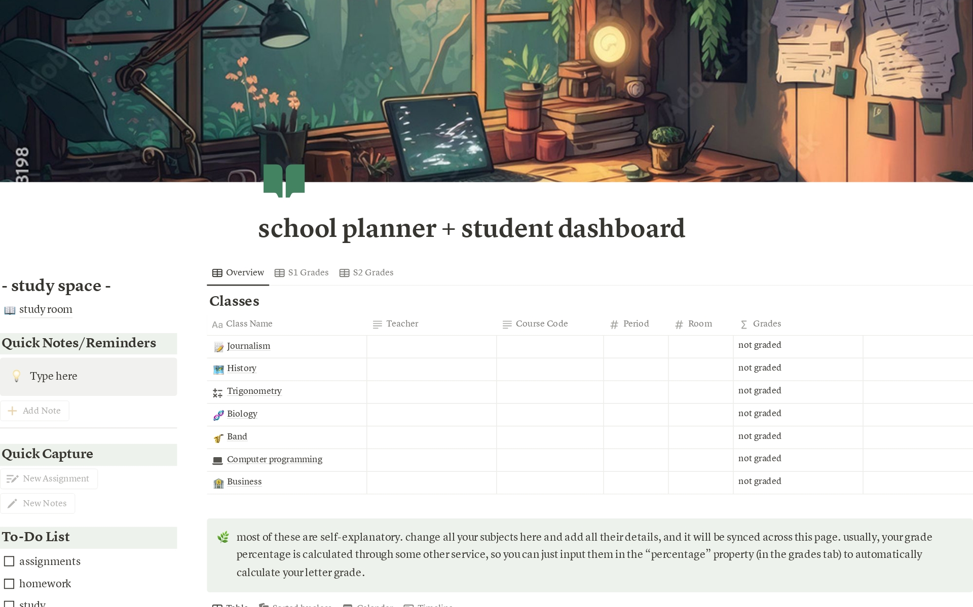A template preview for School Planner + Student Dashboard