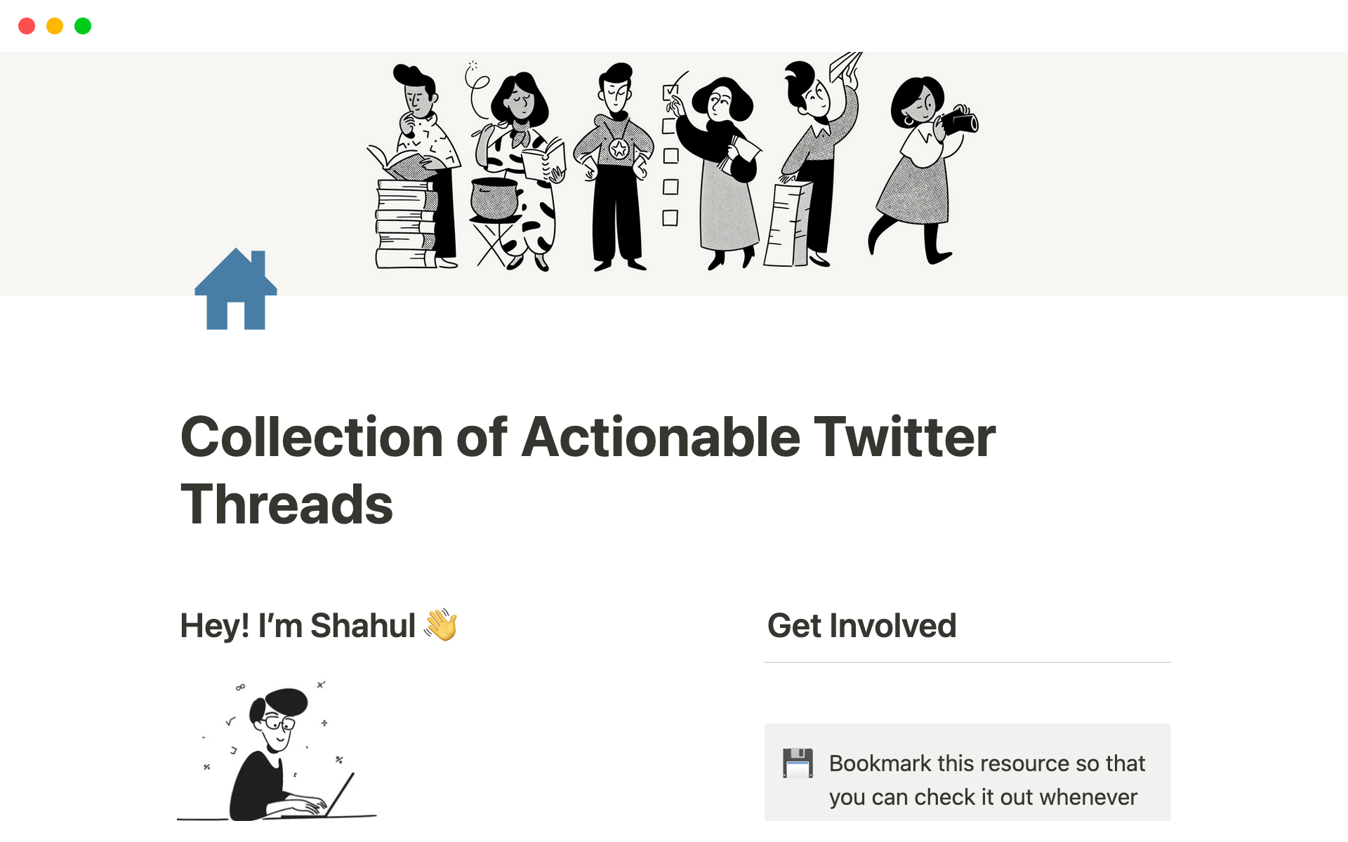 En förhandsgranskning av mallen för Collection of Actionable Twitter Threads