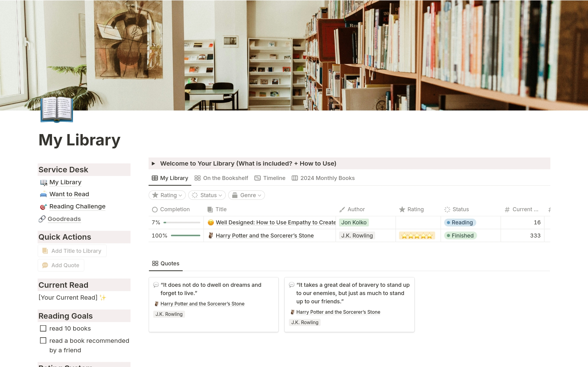 En förhandsgranskning av mallen för My Library: Reading and Book Tracker