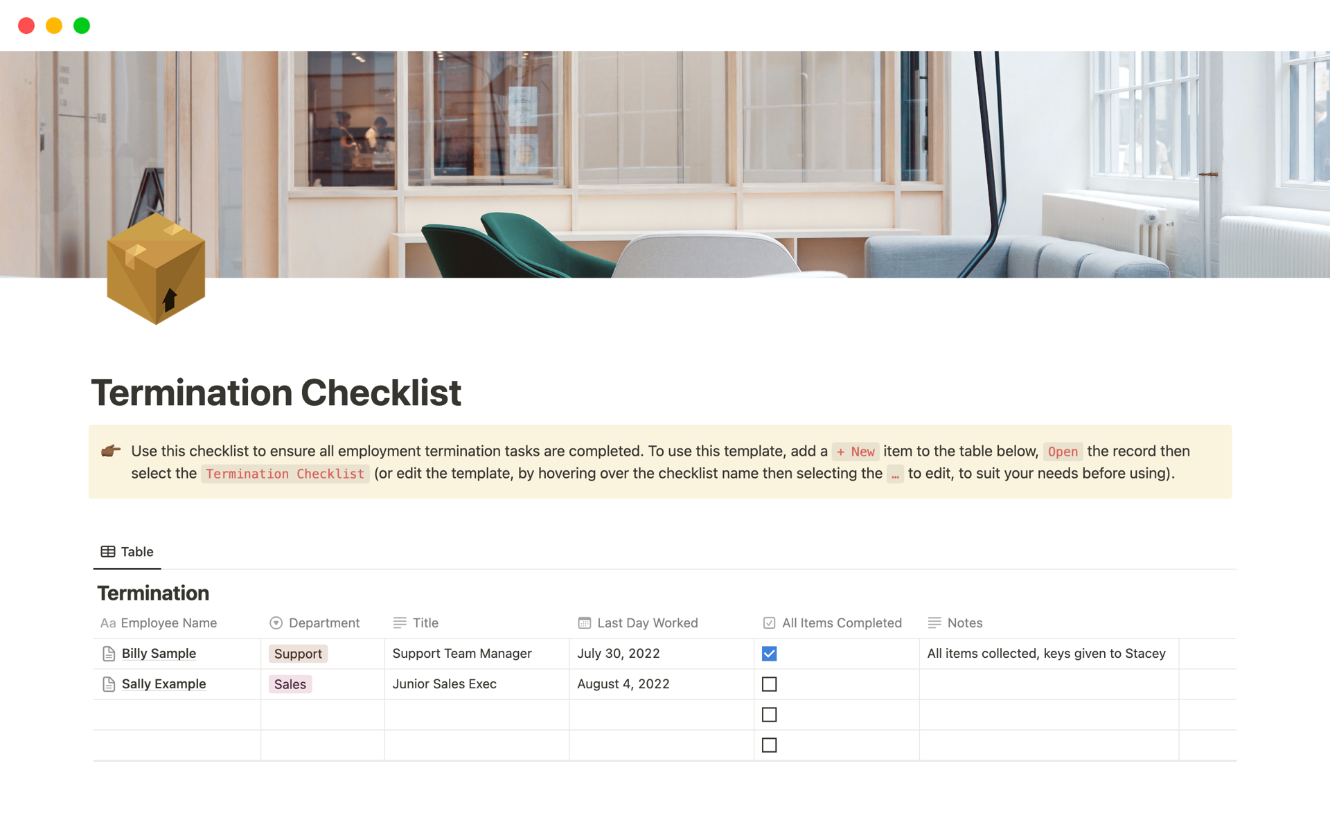 A template preview for Termination Checklist