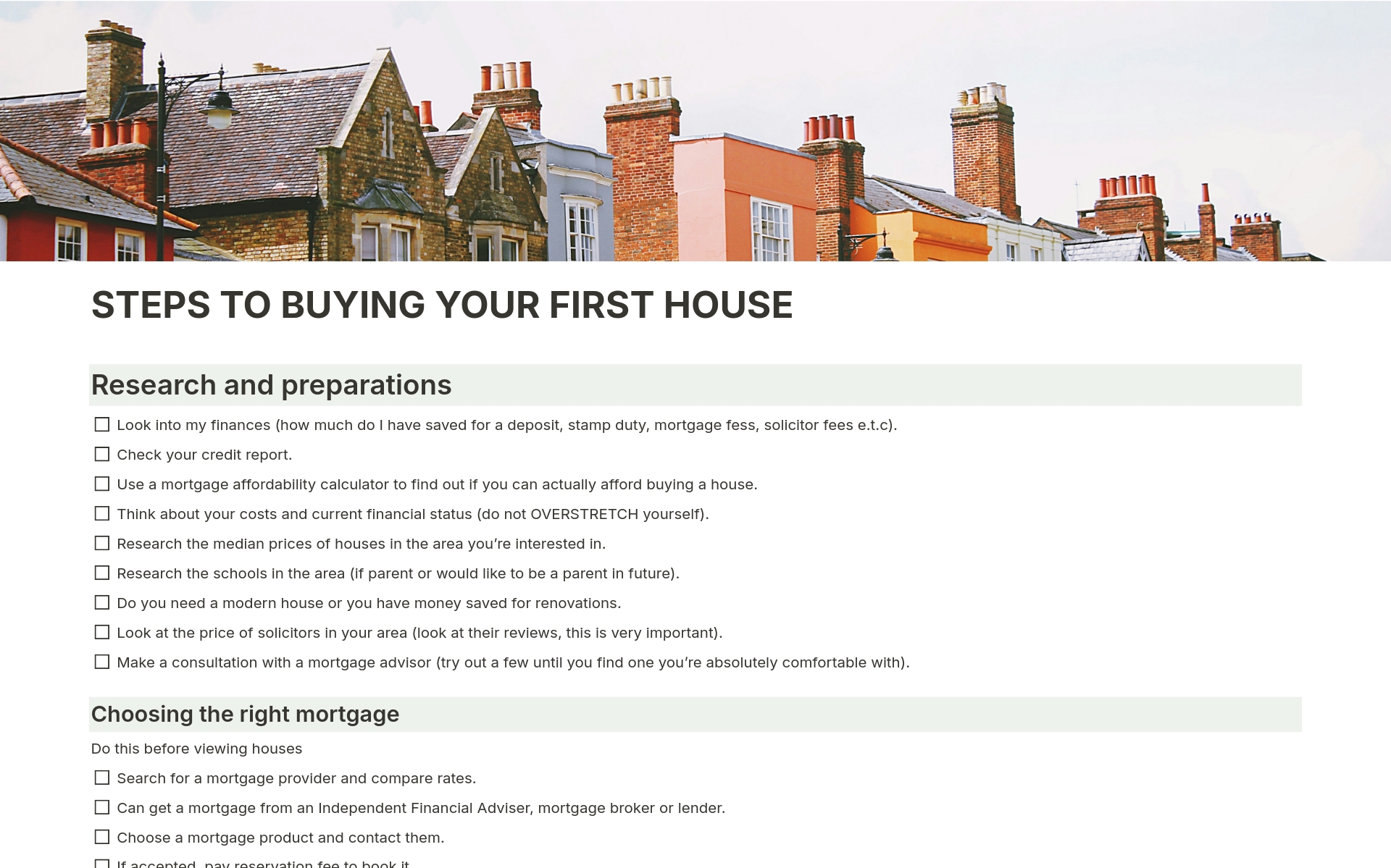 En förhandsgranskning av mallen för Buy your first house