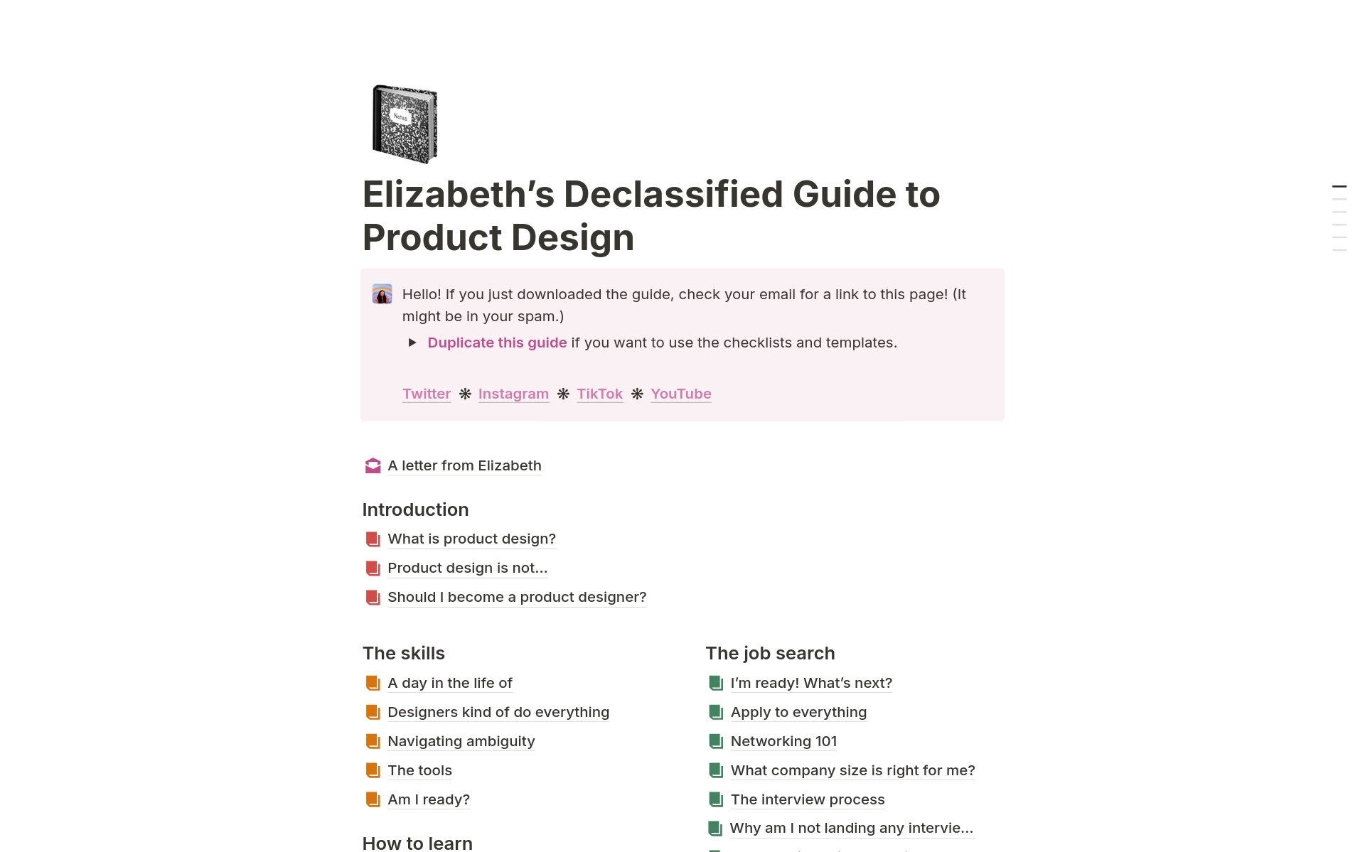 A template preview for Elizabeth's Declassified Guide to Product Design
