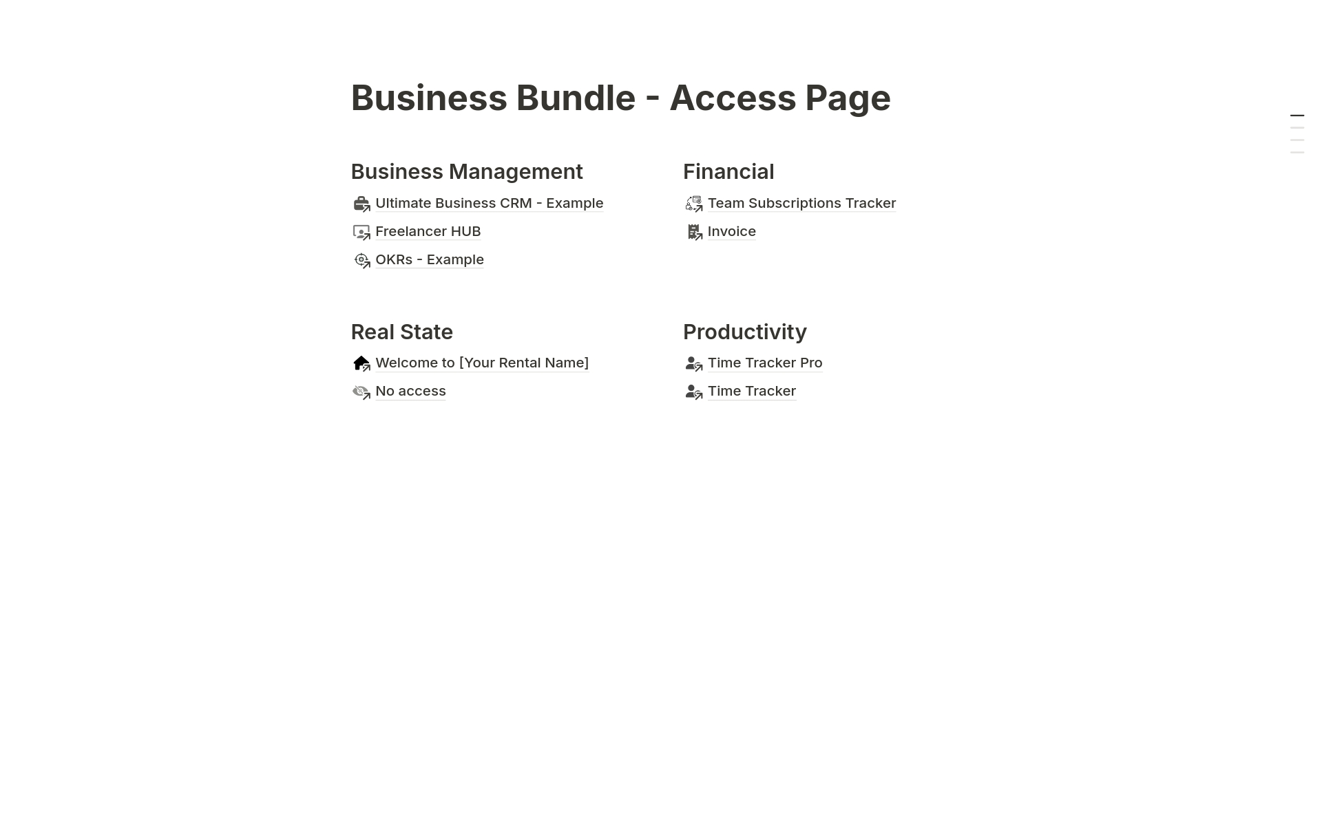 A template preview for Business Bundle