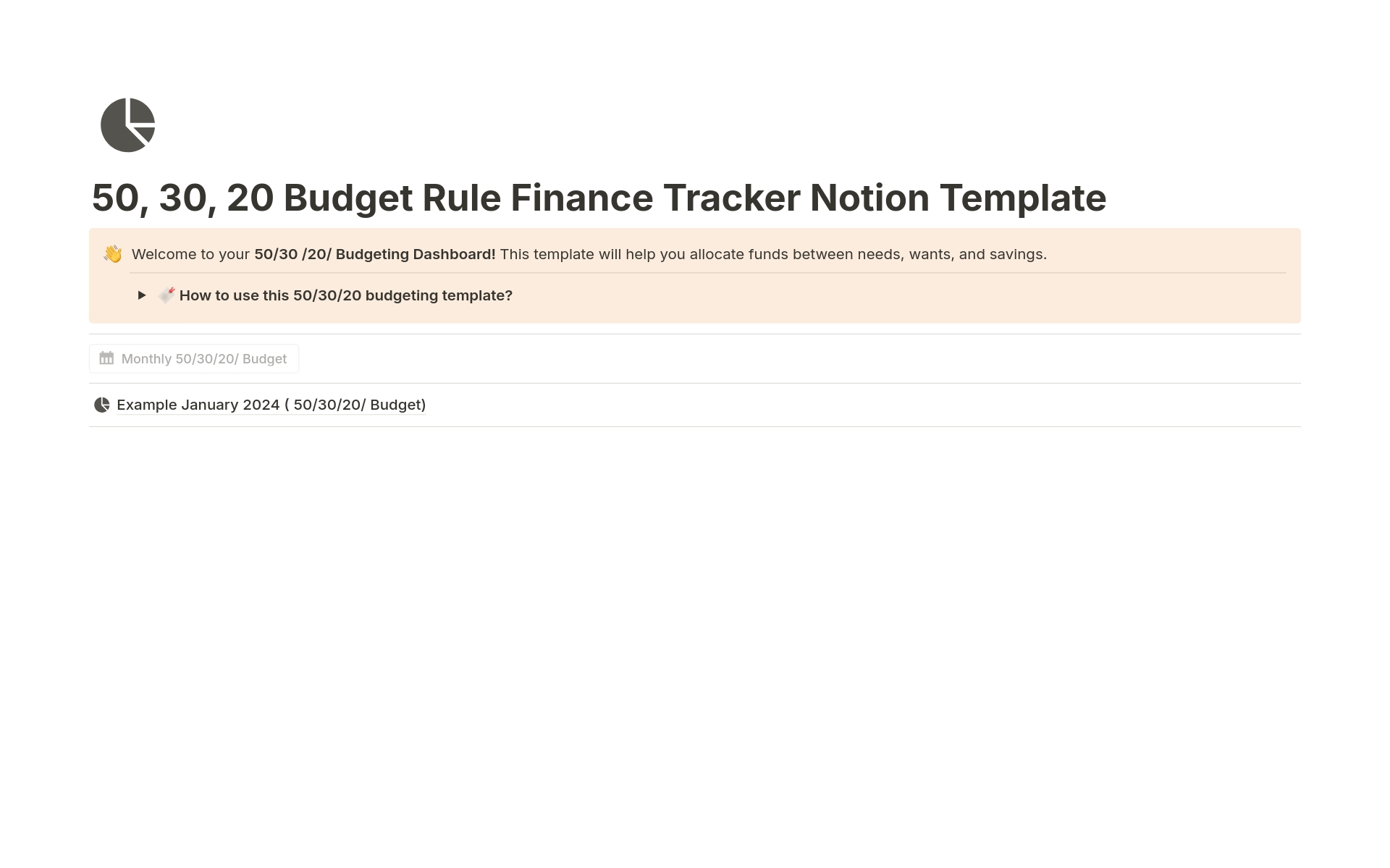 Uma prévia do modelo para 50 30 20 Budget Rule Finance Tracker
