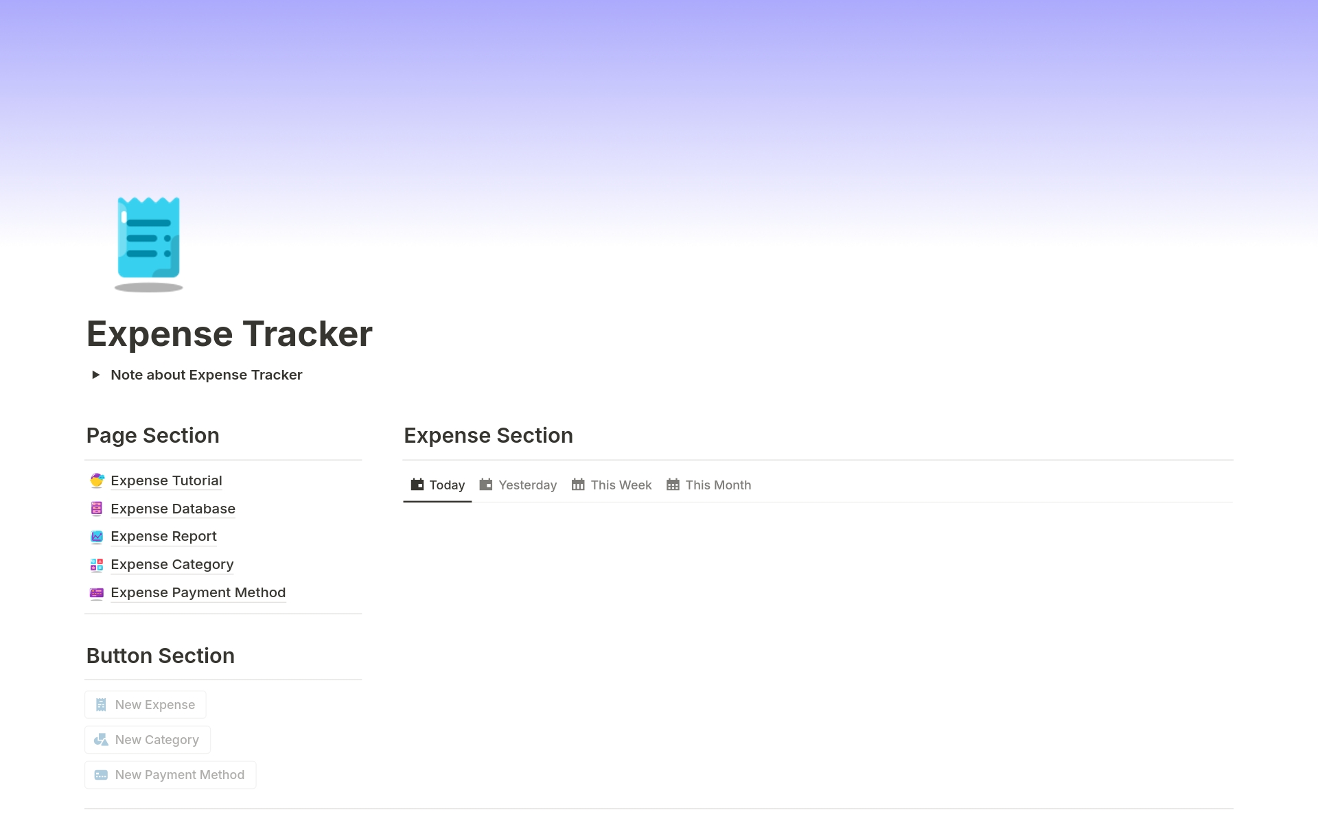 Vista previa de plantilla para Expense Tracker