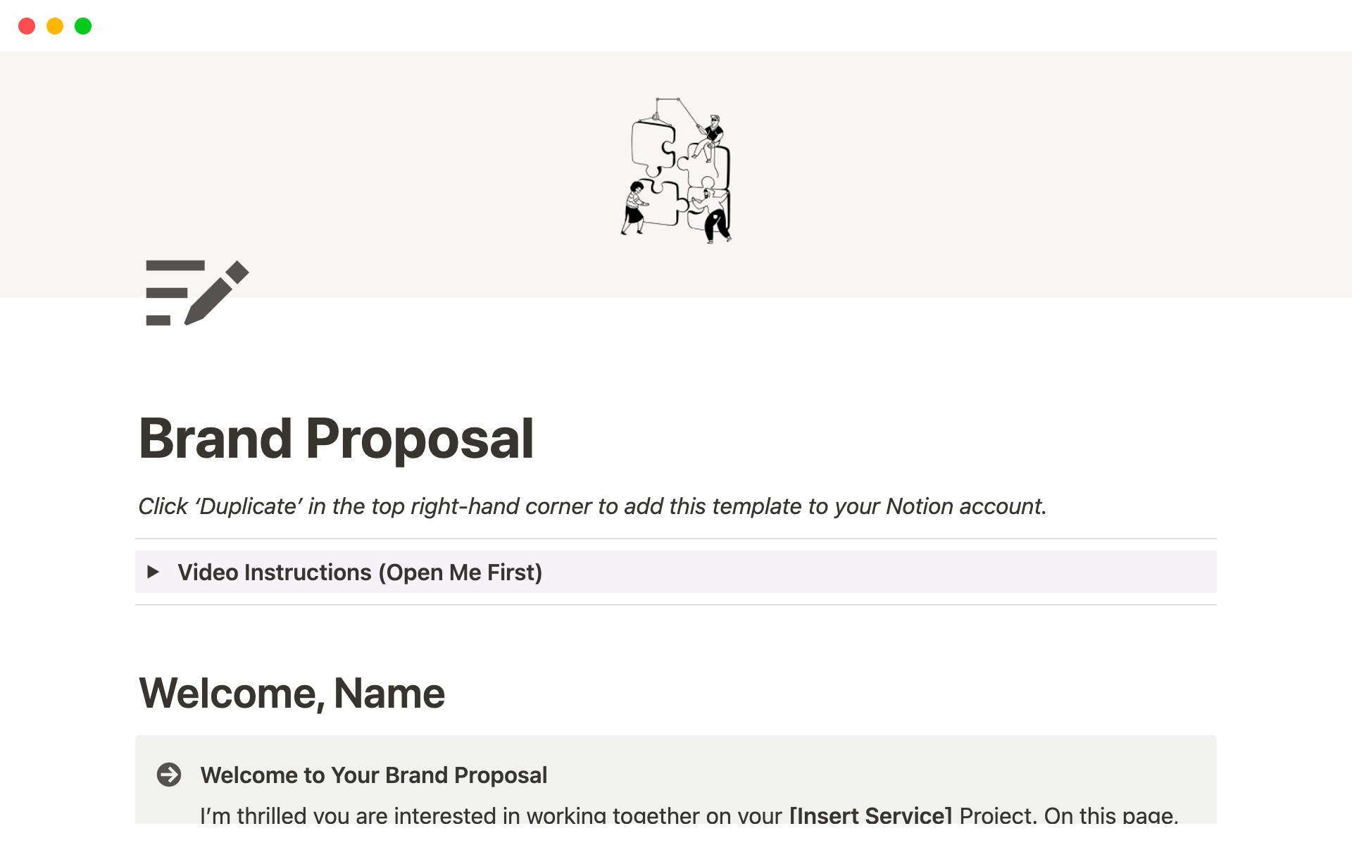 Vista previa de una plantilla para Client Brand Proposals Template