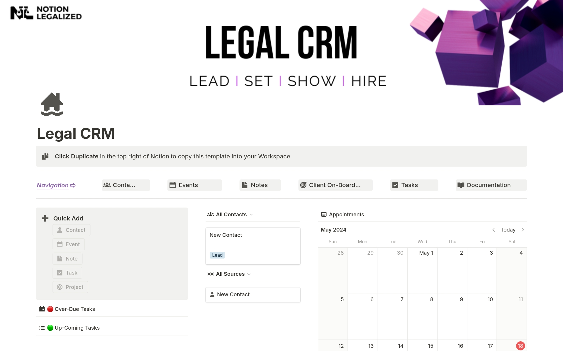 A template preview for Legal CRM