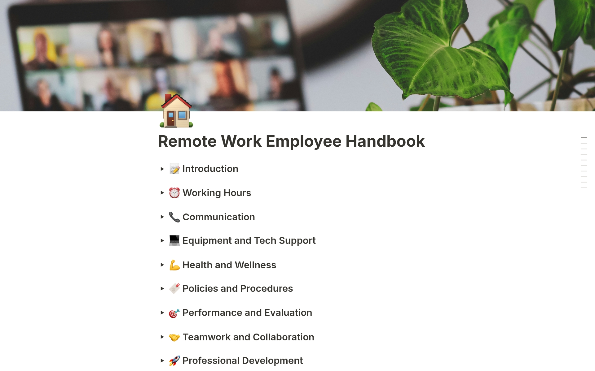 En forhåndsvisning av mal for Remote Work Employee Handbook