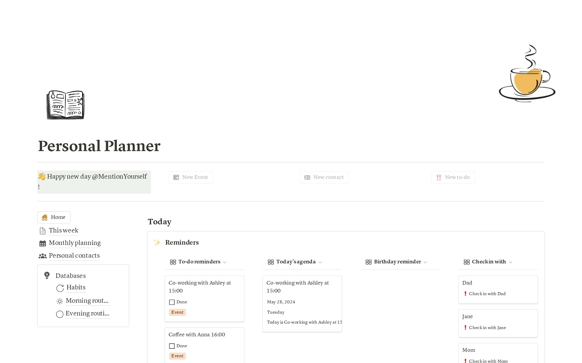 A template preview for Personal planner