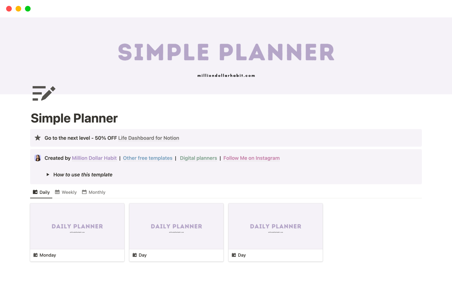 Mallin esikatselu nimelle Simple Life Planner