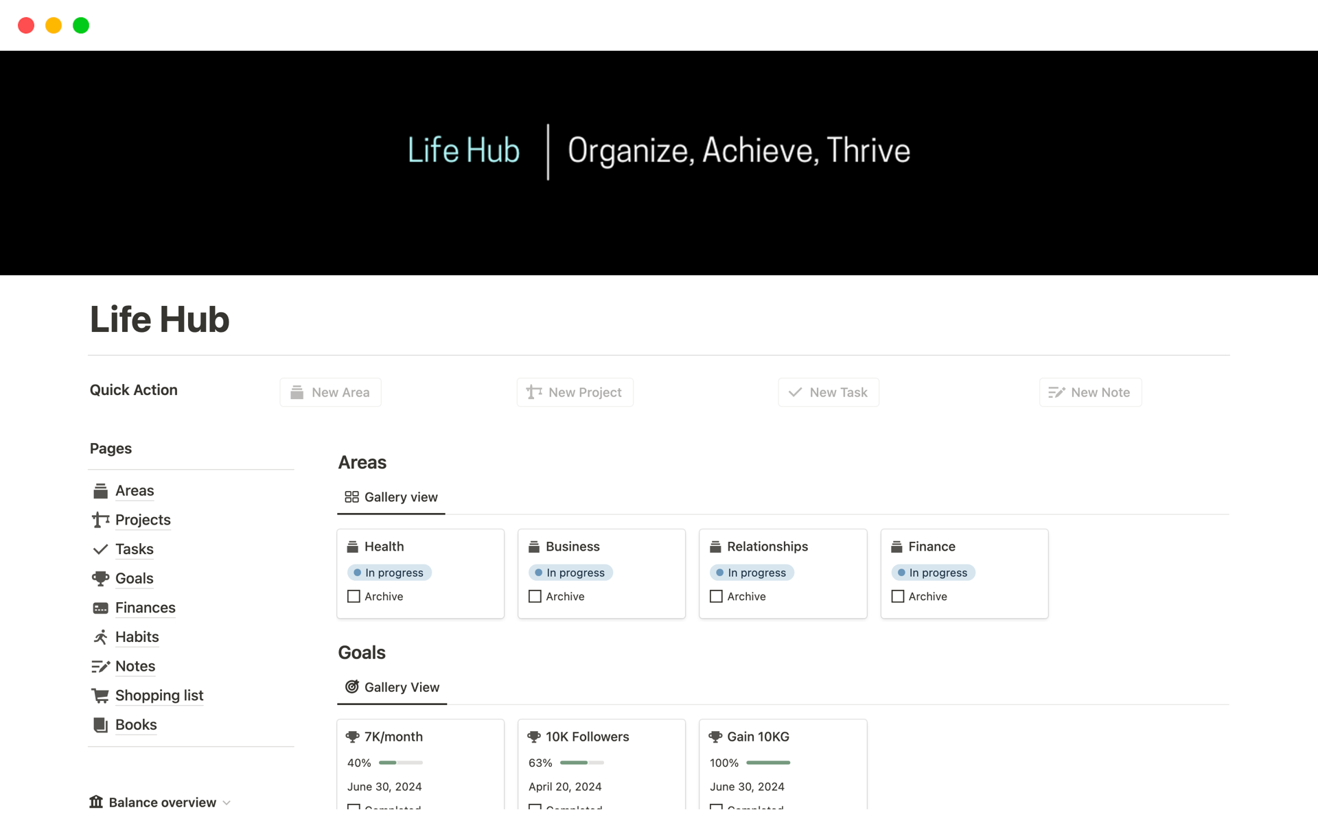 Vista previa de plantilla para Life Hub | All In One Life Planner