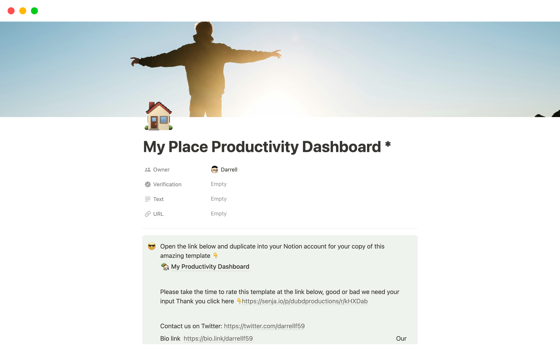 En förhandsgranskning av mallen för My Productivity Dashboard *