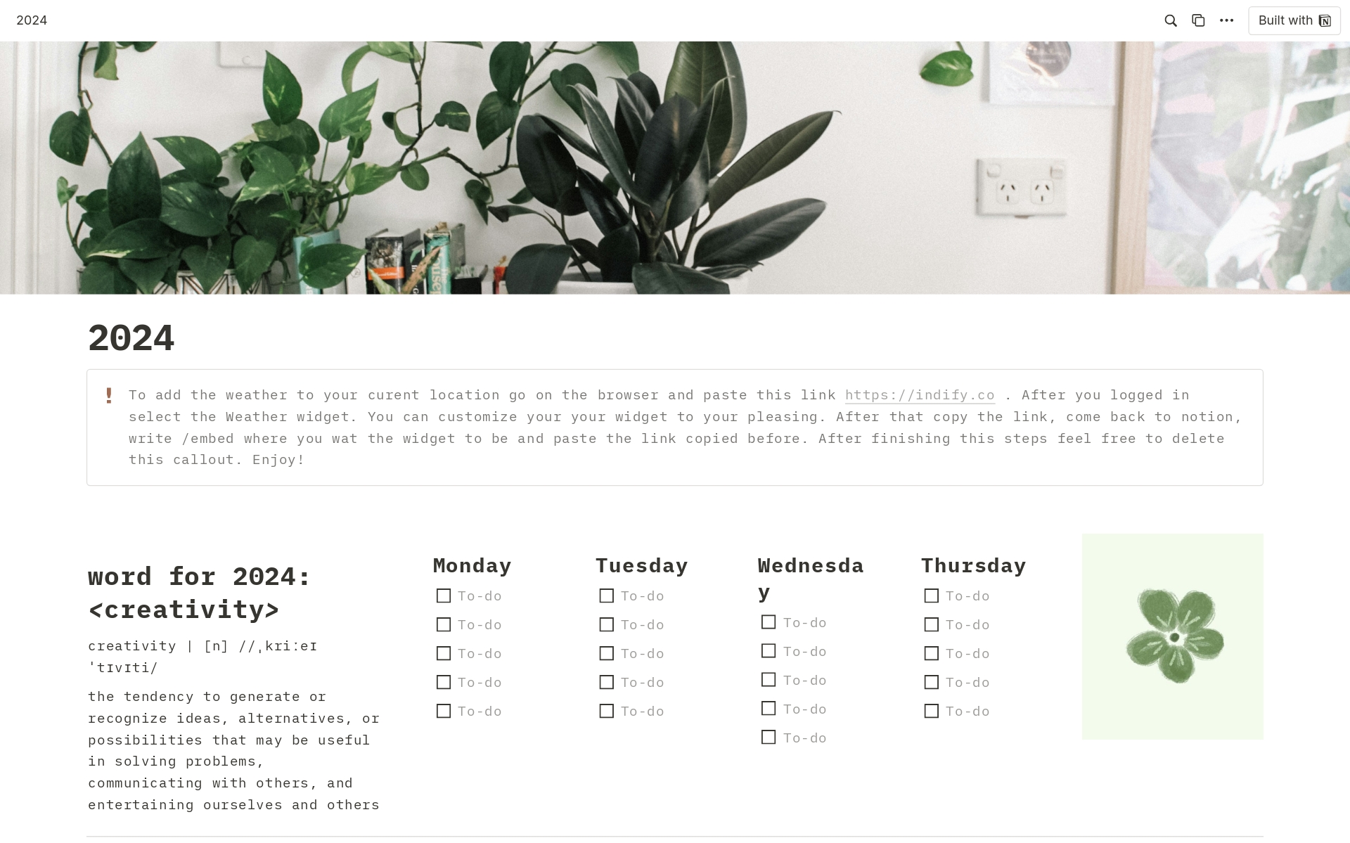 A template preview for Simple Planner