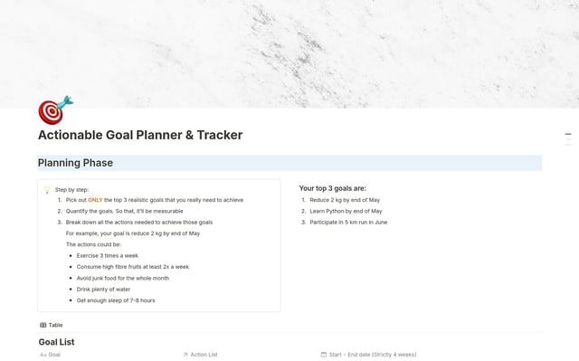 Actionable Goal Planner & Tracker