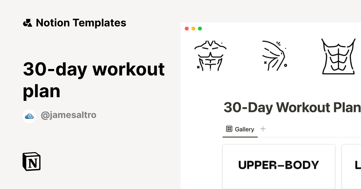 30day workout plan Notion Template
