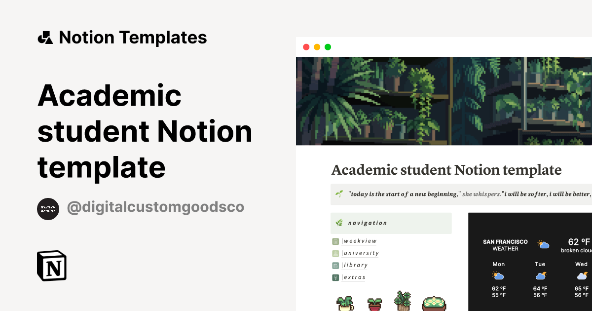 Academic student Notion template Notion Template