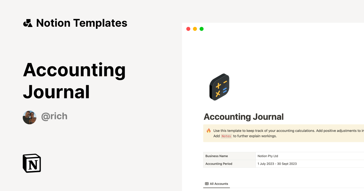 Accounting Journal Notion Template