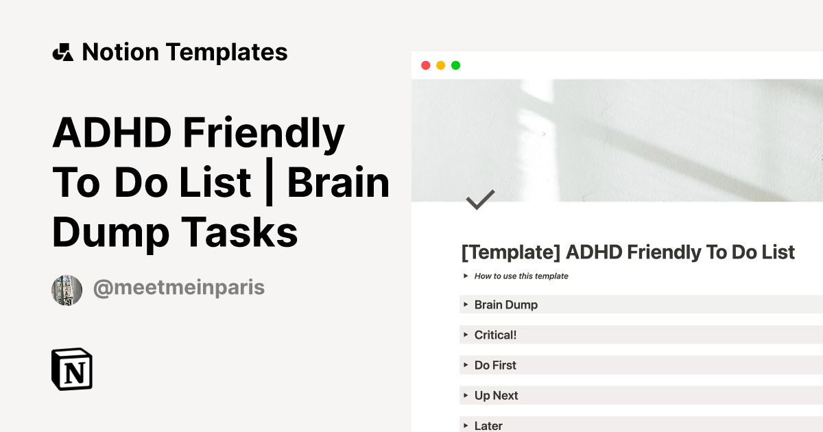 ADHD Friendly To Do List Brain Dump Tasks Notion Template