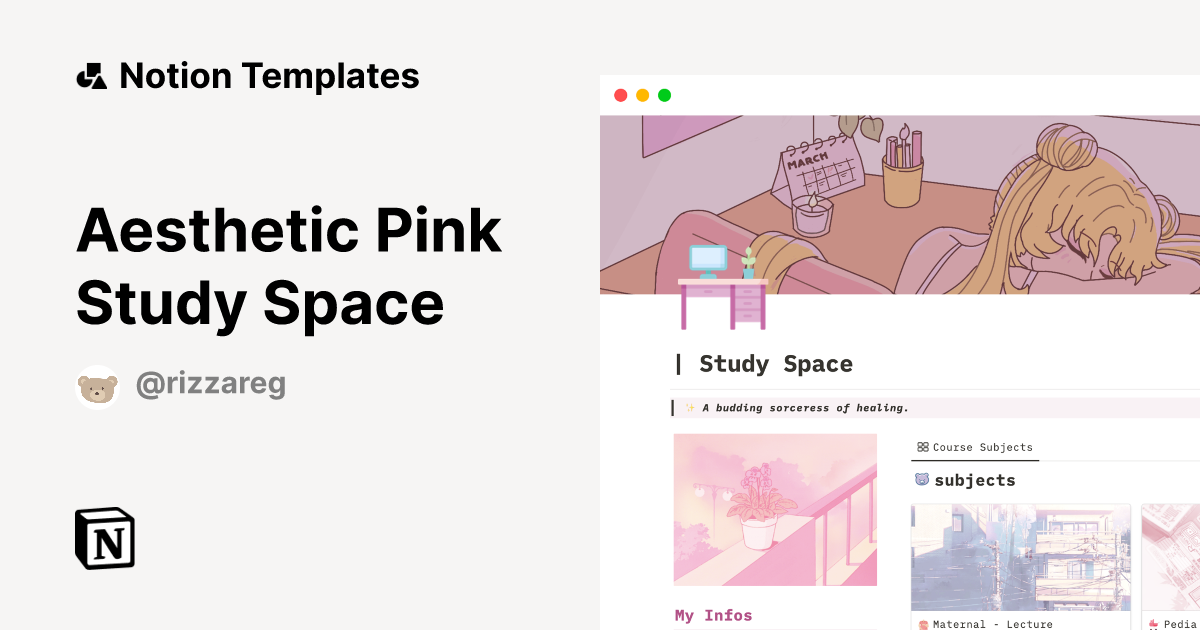 Aesthetic Pink Study Space | Notion Template