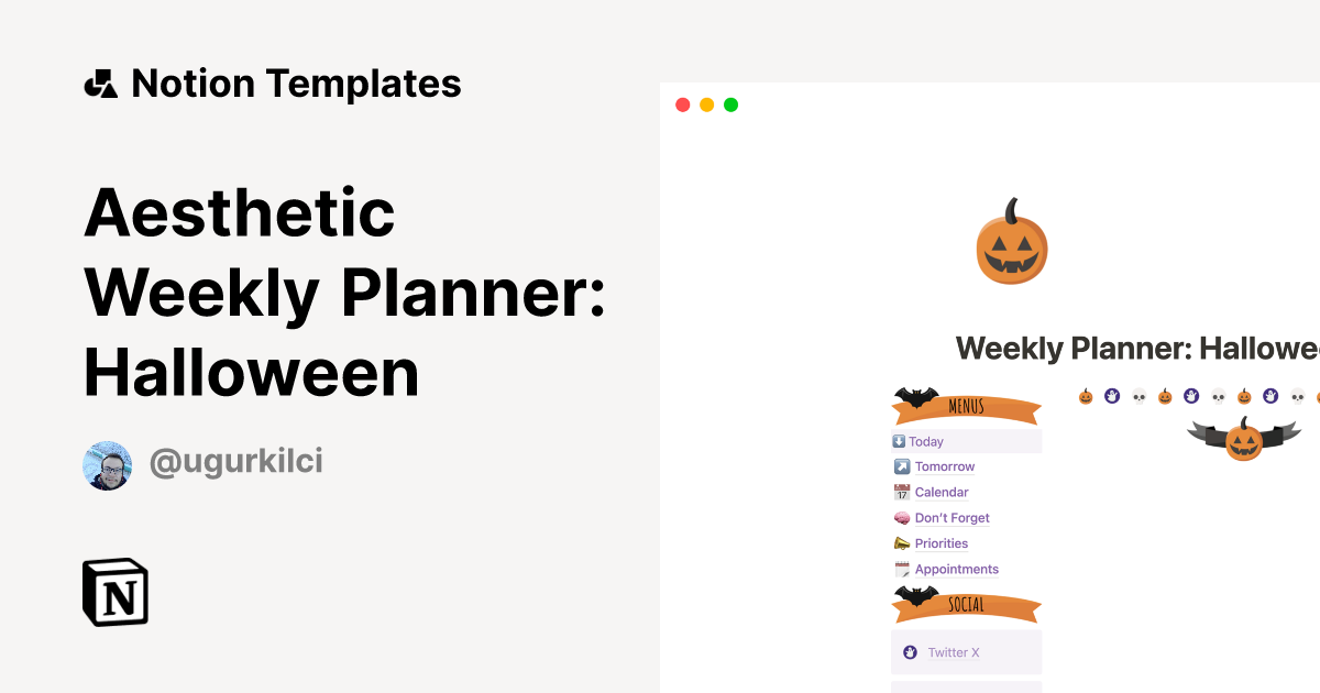 Aesthetic Weekly Planner Halloween Notion Template