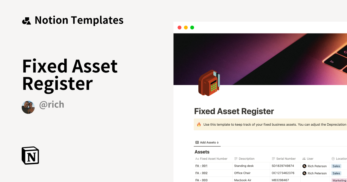 fixed assets register