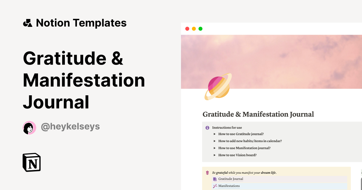 Gratitude & Manifestation Journal Notion Template