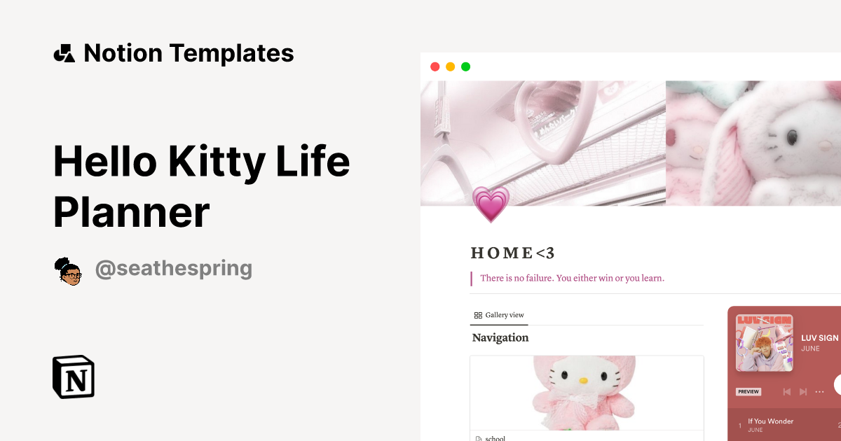 Hello Kitty Life Planner | Notion Template