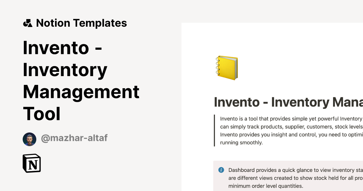 Invento Inventory Management Tool Notion Template