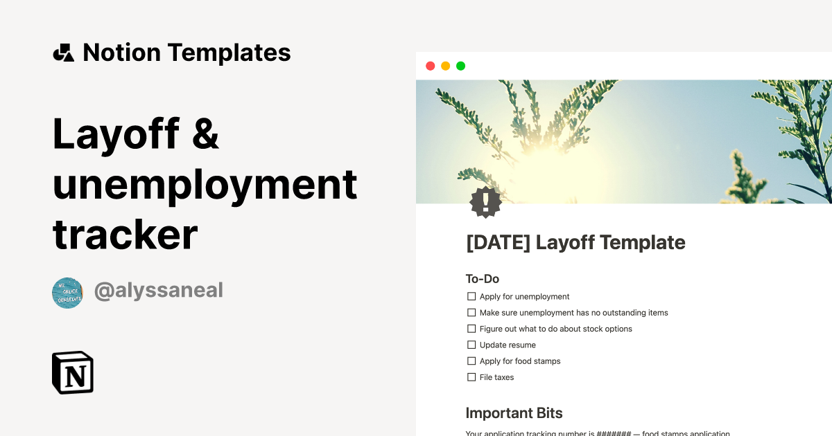 Layoff & unemployment tracker Notion Template