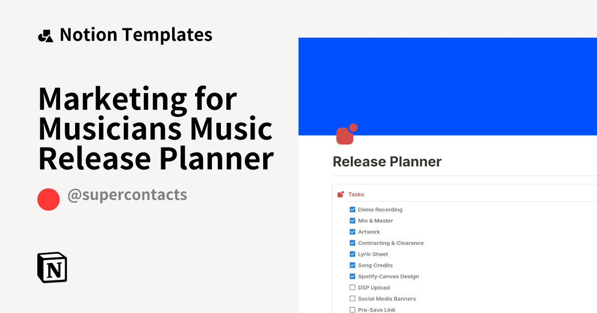 Marketing for Musicians Music Release Planner Notion Template