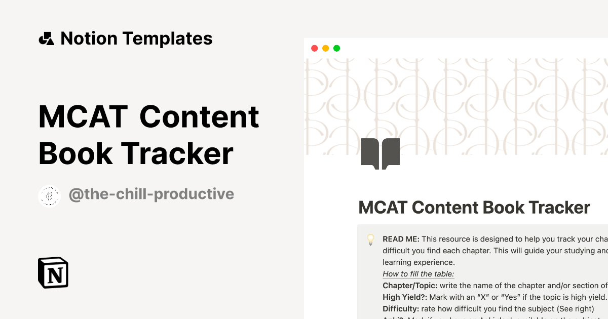 MCAT Content Book Tracker Notion Template