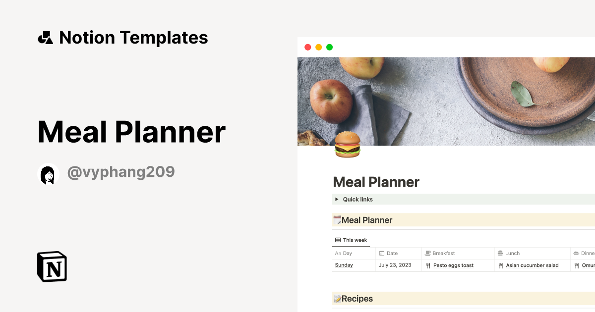 Meal Planner | Notion Template