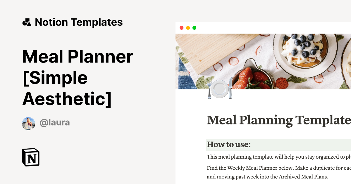 Meal Planner [Simple Aesthetic] | Notion Template