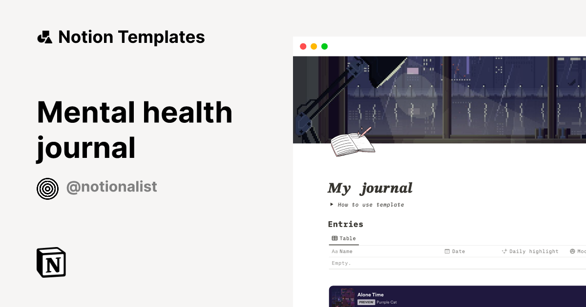 Mental health journal | Notion Template